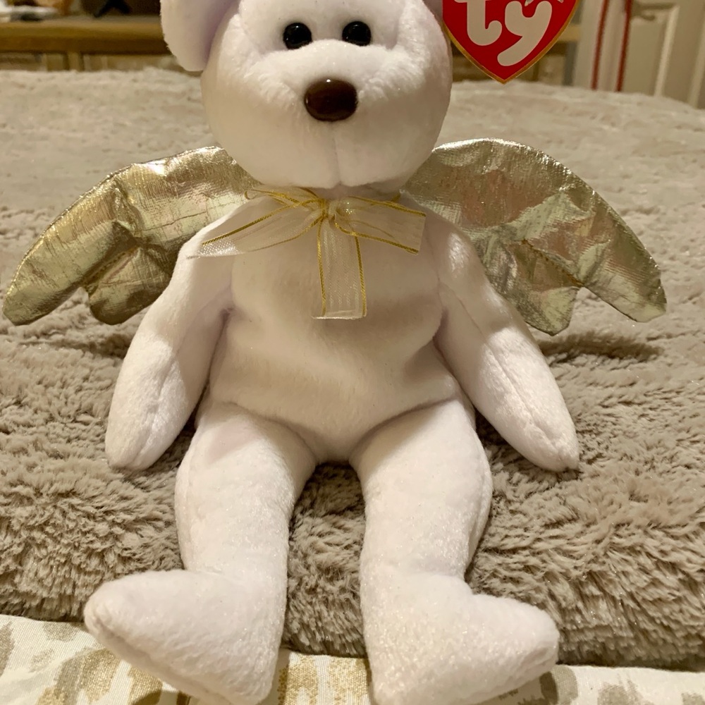 Ty Beanie Baby Halo II White and Gold Holiday Decor Bear